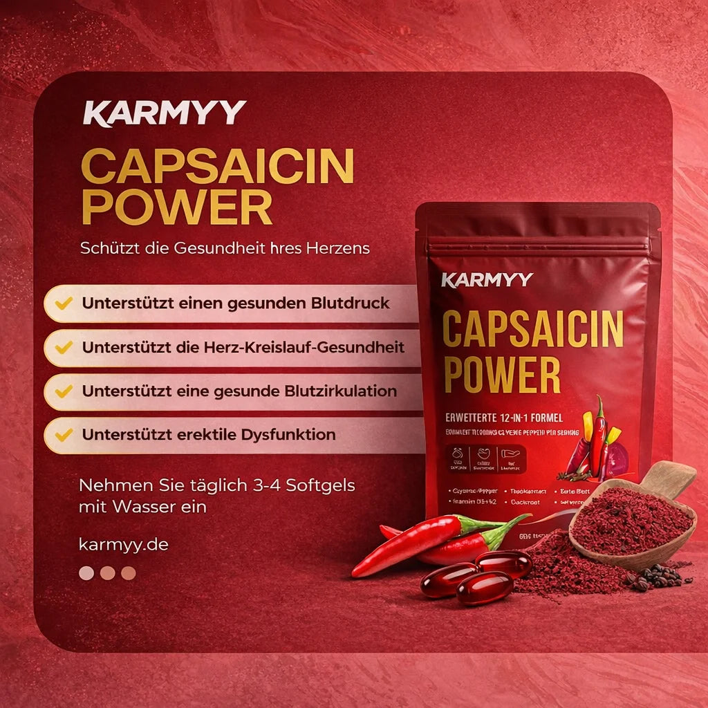 Unterstützt die Gefäßfunktion mit Karmyy Capsaicin Softgel